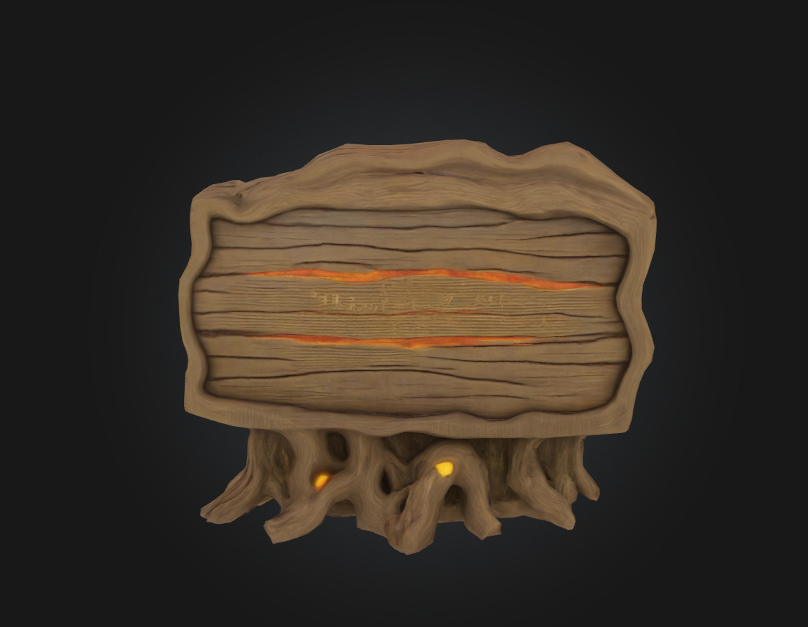 Ancient Wooden Shop Sign with Glowing Runes Low-poly 3D model_1