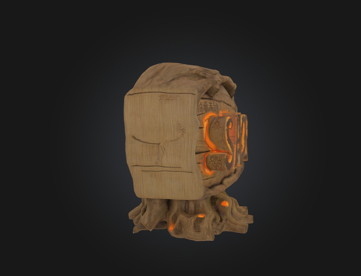 Ancient Wooden Shop Sign with Glowing Runes Low-poly 3D model_2