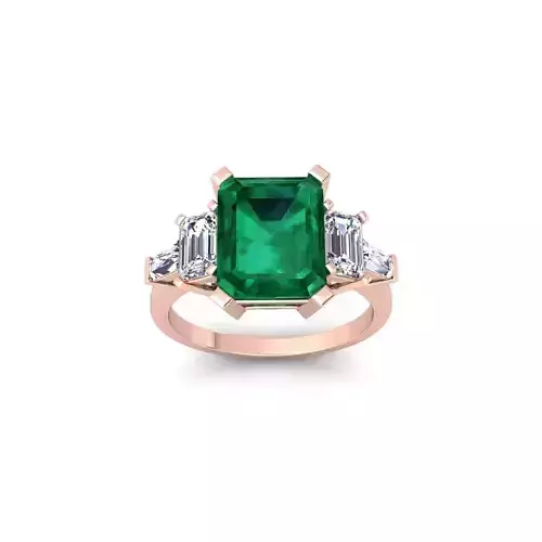 5 Stone Emerald And Baggett Ring 3d Model and Render  3D print model