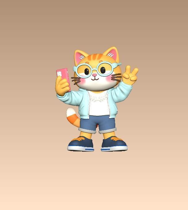 A cute cartoon style cat star 3D print model_5