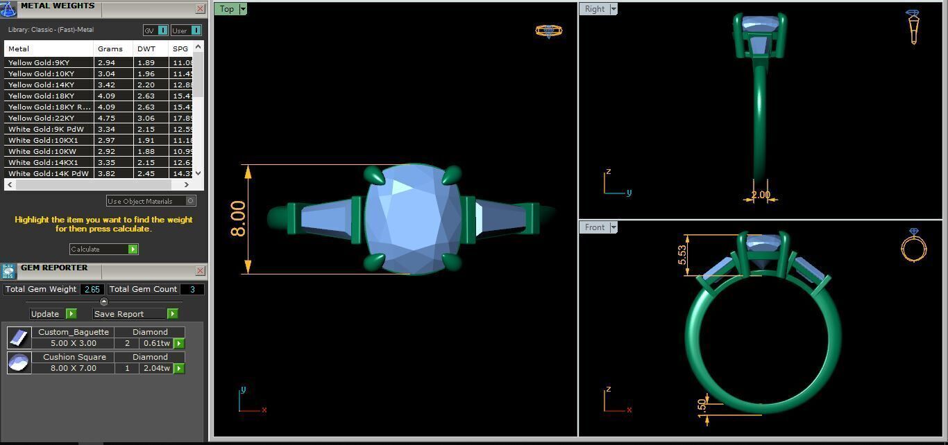 3 Stone Cushion Diamond Ring 3d Model and Render  3D print model_9