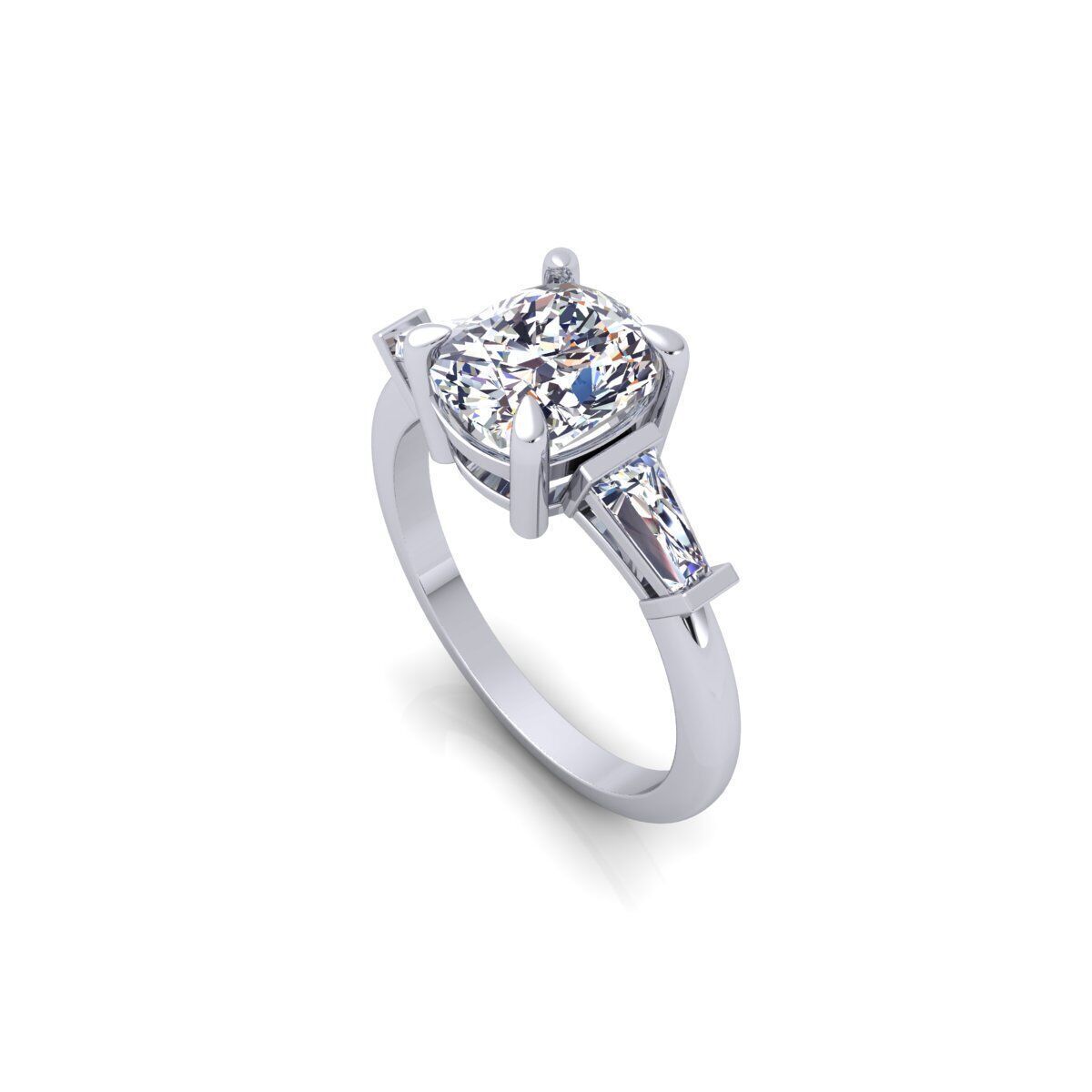 3 Stone Cushion Diamond Ring 3d Model and Render  3D print model_8
