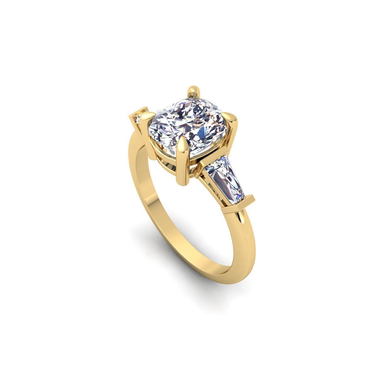 3 Stone Cushion Diamond Ring 3d Model and Render  3D print model_6