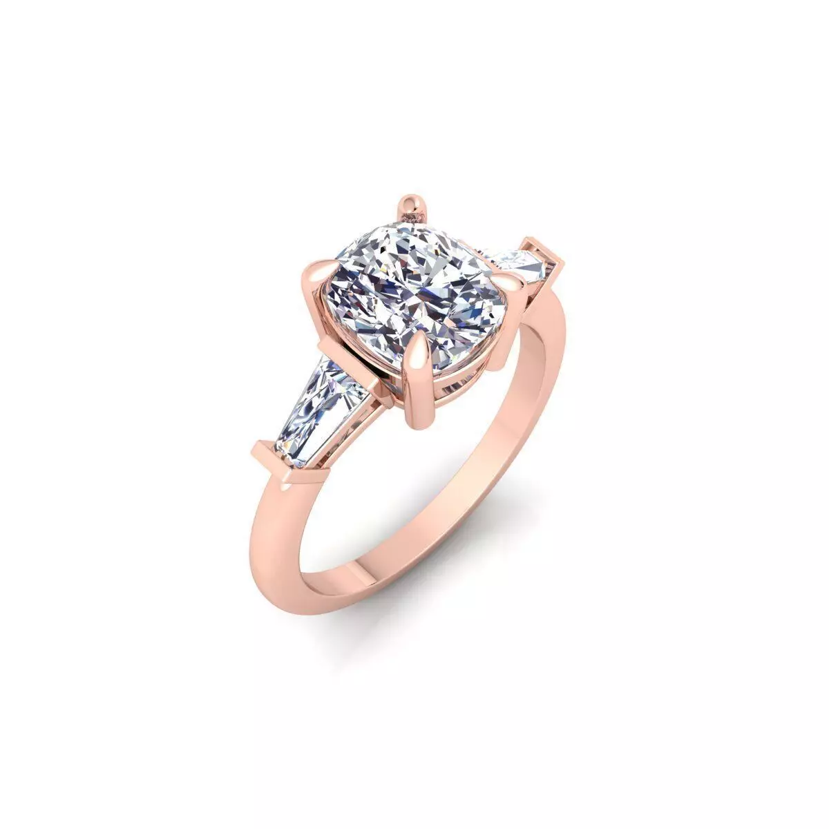 3 Stone Cushion Diamond Ring 3d Model and Render  3D print model_0