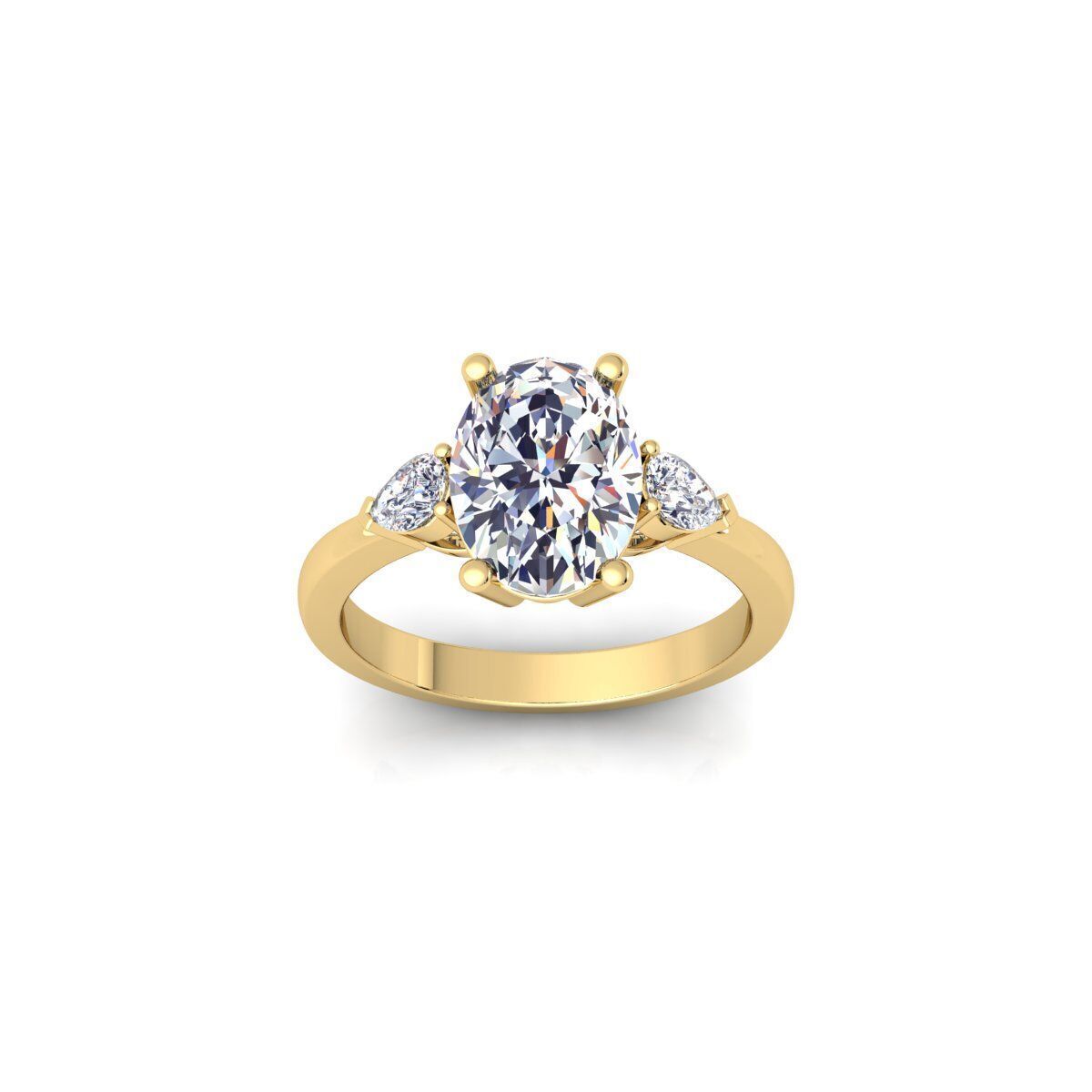 3 Stone Ovel Center Ring 3d model and Render  3D print model_1