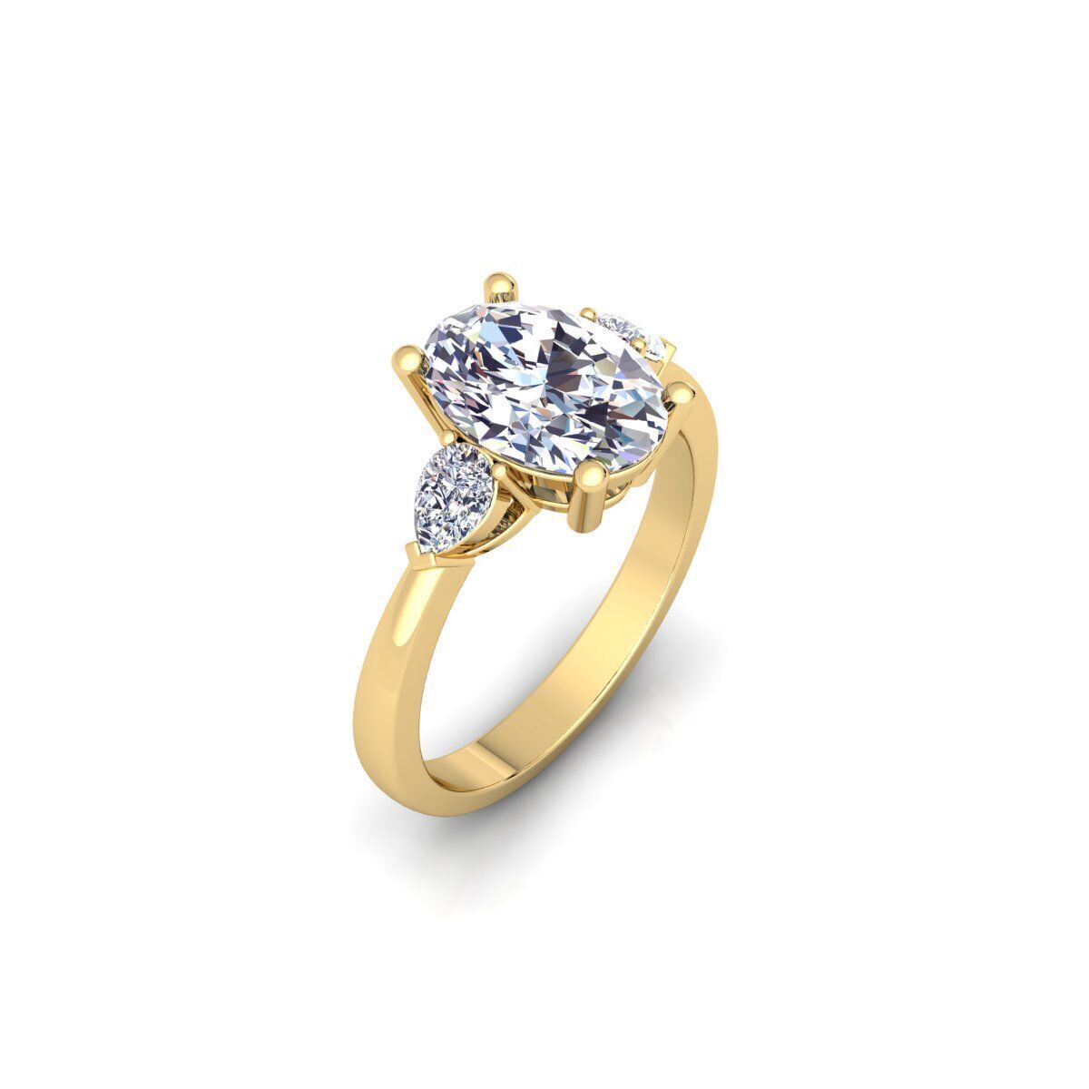 3 Stone Ovel Center Ring 3d model and Render  3D print model_3