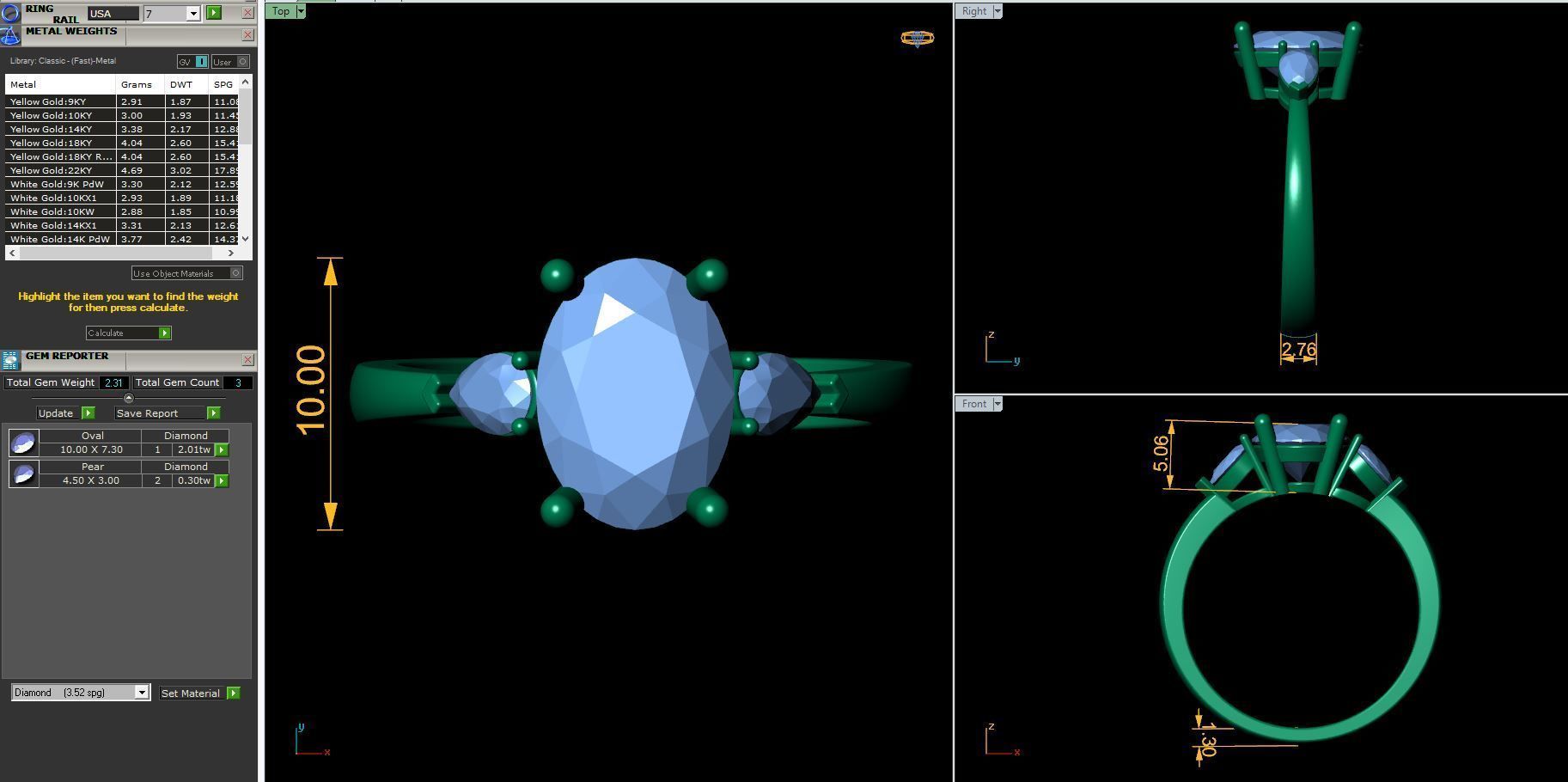 3 Stone Ovel Center Ring 3d model and Render  3D print model_9