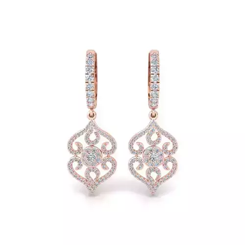 Fancy Design Small Diamond Hoop Earring 3d Model and Render