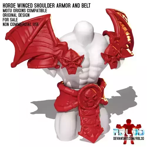 Horde winged shoulder armor and belt motu compatible 3D print model