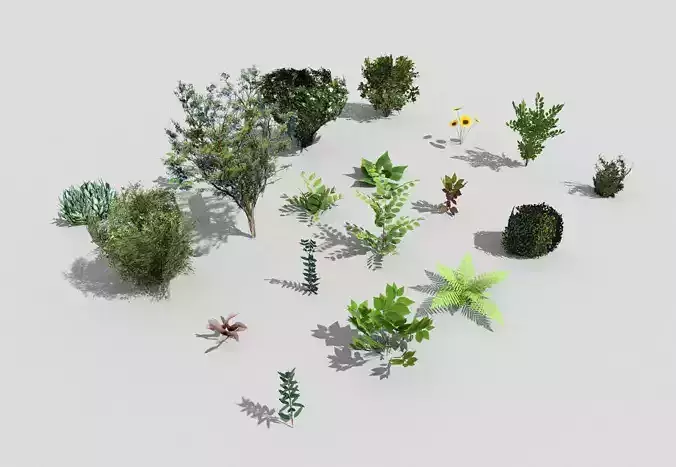 low poly plants collection and trees