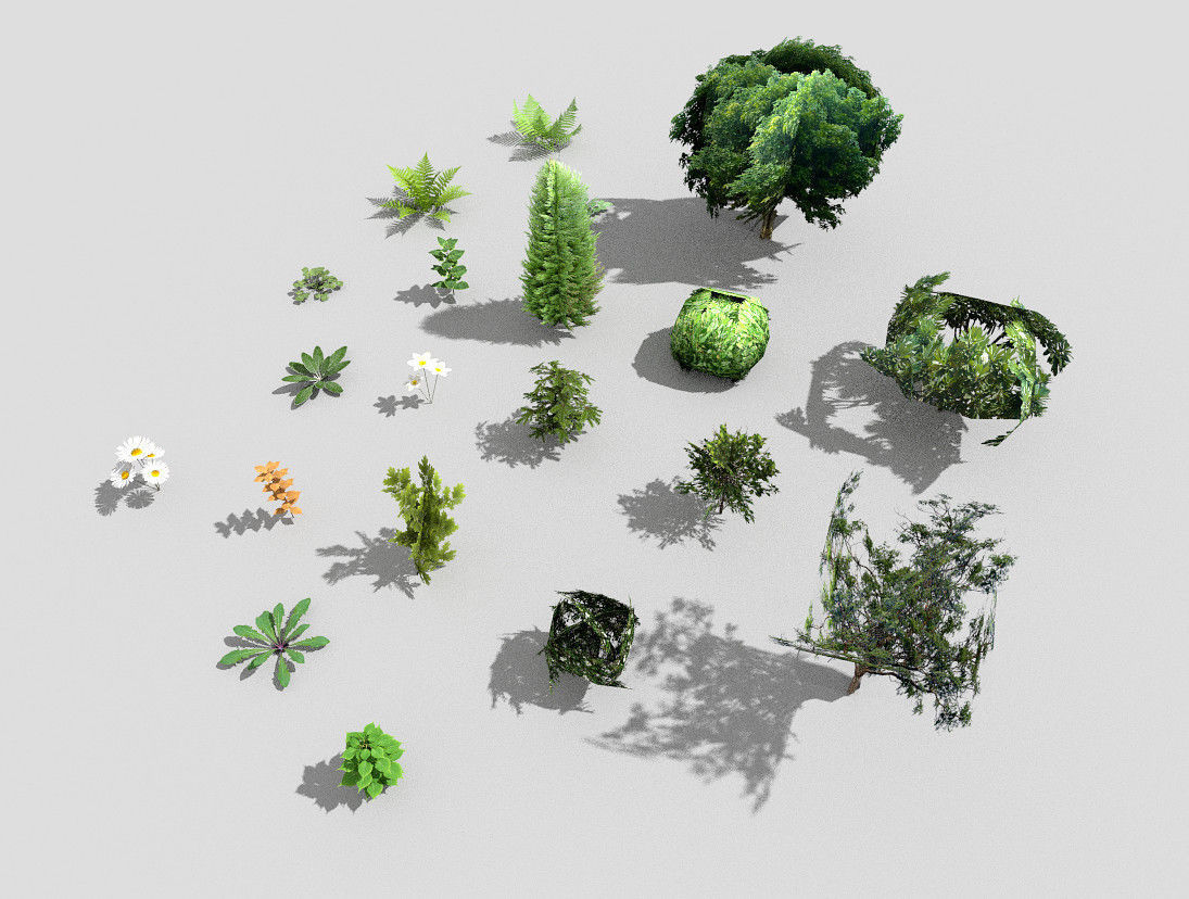 low poly plants collection and trees Low-poly 3D model_4