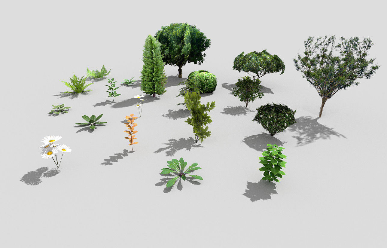 low poly plants collection and trees Low-poly 3D model_2