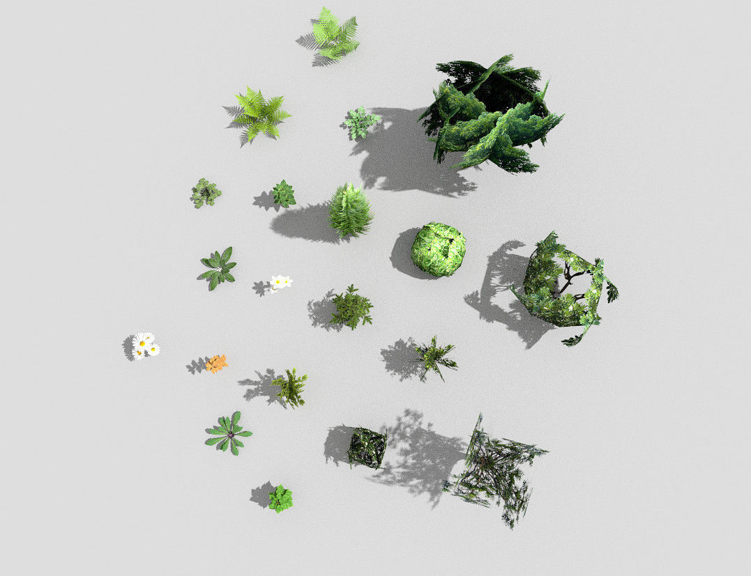 low poly plants collection and trees Low-poly 3D model_1