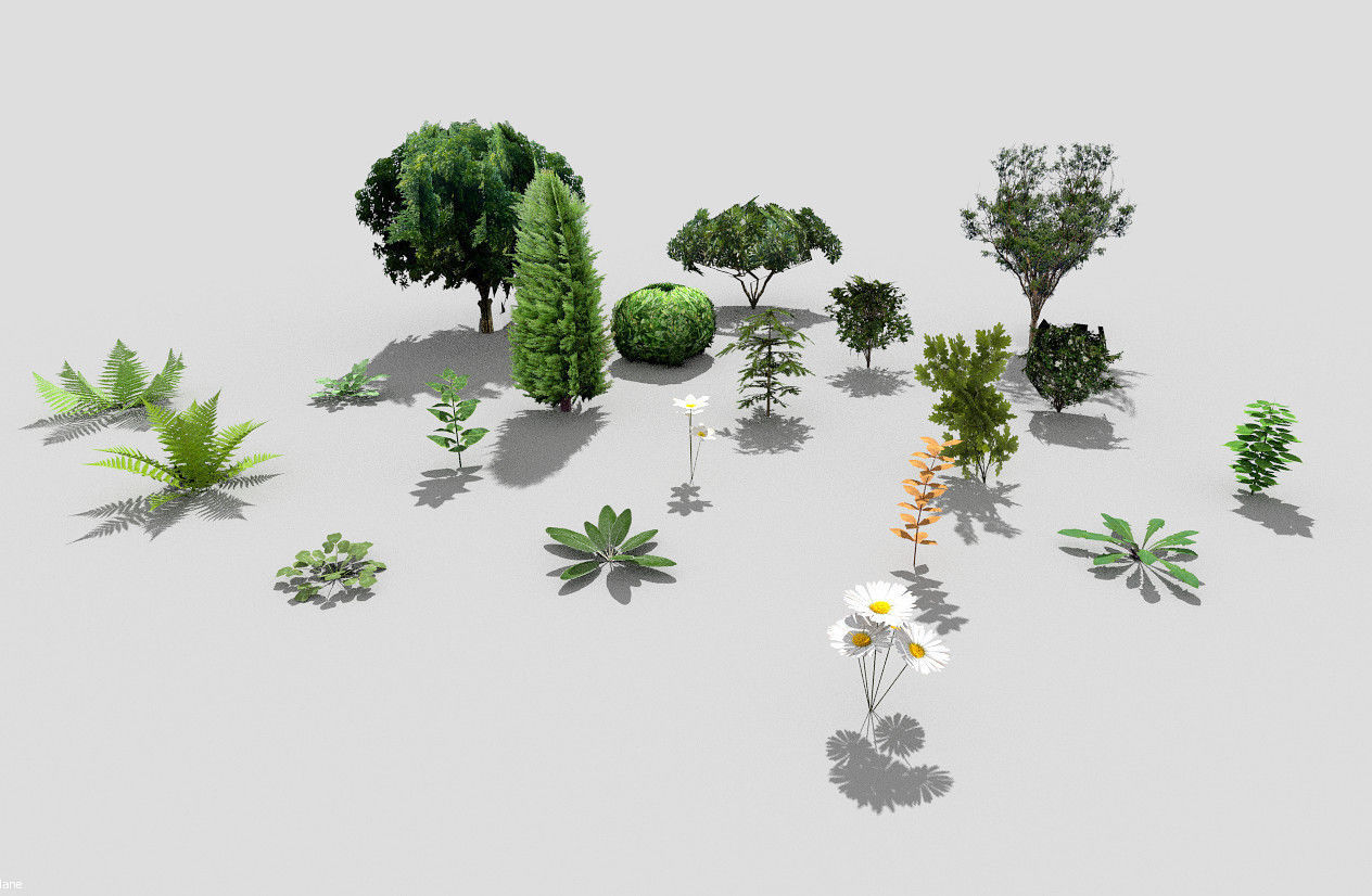low poly plants collection and trees Low-poly 3D model_3