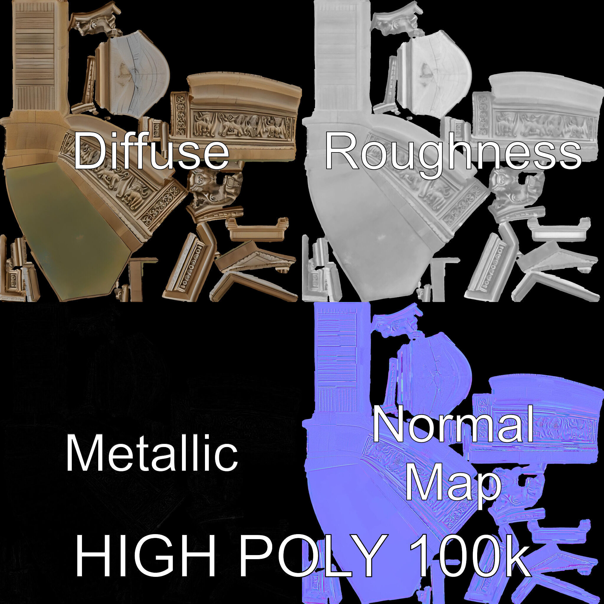 Ancient Relief Frieze Model Pack for Historical Environments Low-poly 3D model_3