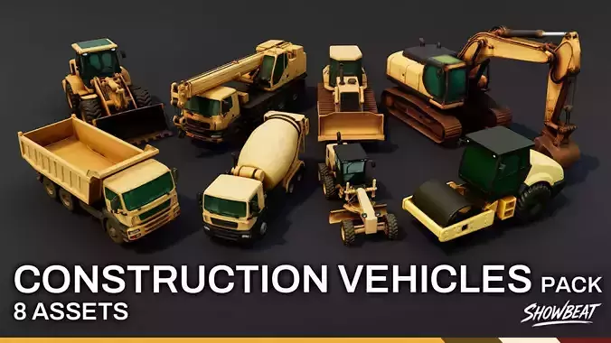 Construction Vehicles Pack Low-poly 3D model