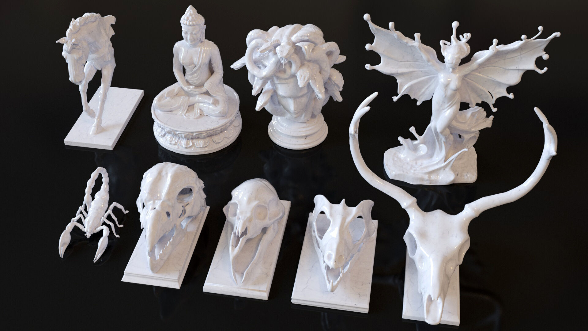 Fantasy Figurine Asset Pack 27 Stylized Statues 3D model_18