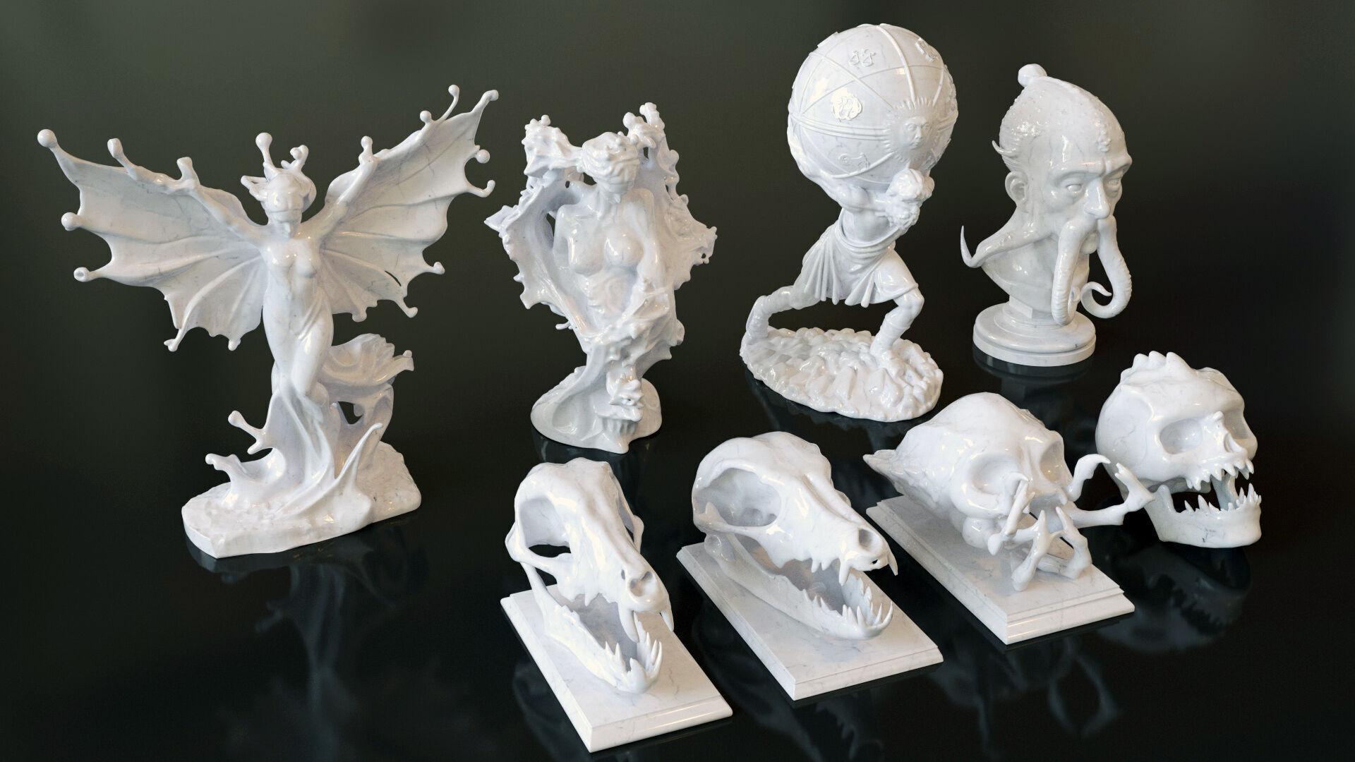 Fantasy Figurine Asset Pack 27 Stylized Statues 3D model_16