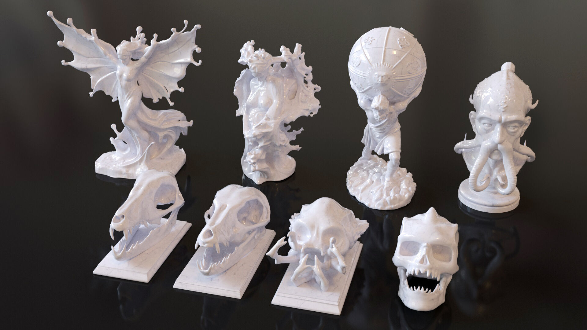 Fantasy Figurine Asset Pack 27 Stylized Statues 3D model_4