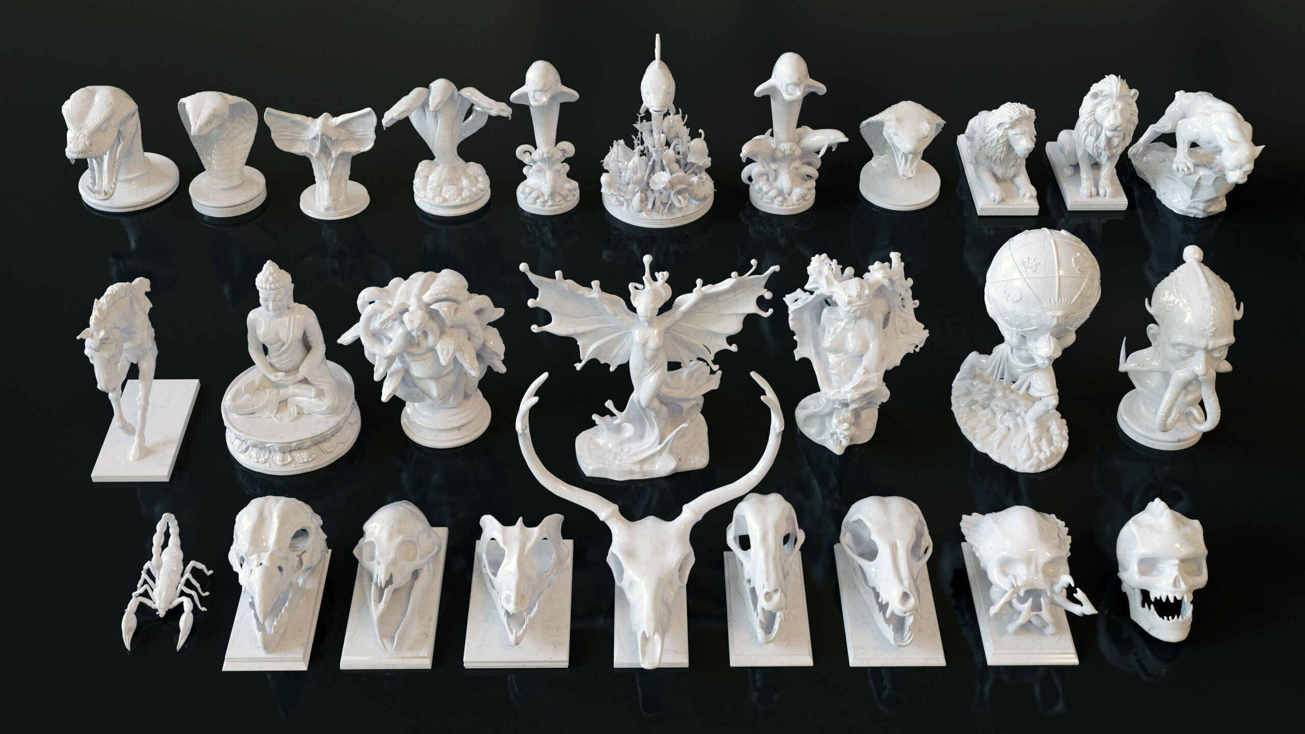 Fantasy Figurine Asset Pack 27 Stylized Statues 3D model_20