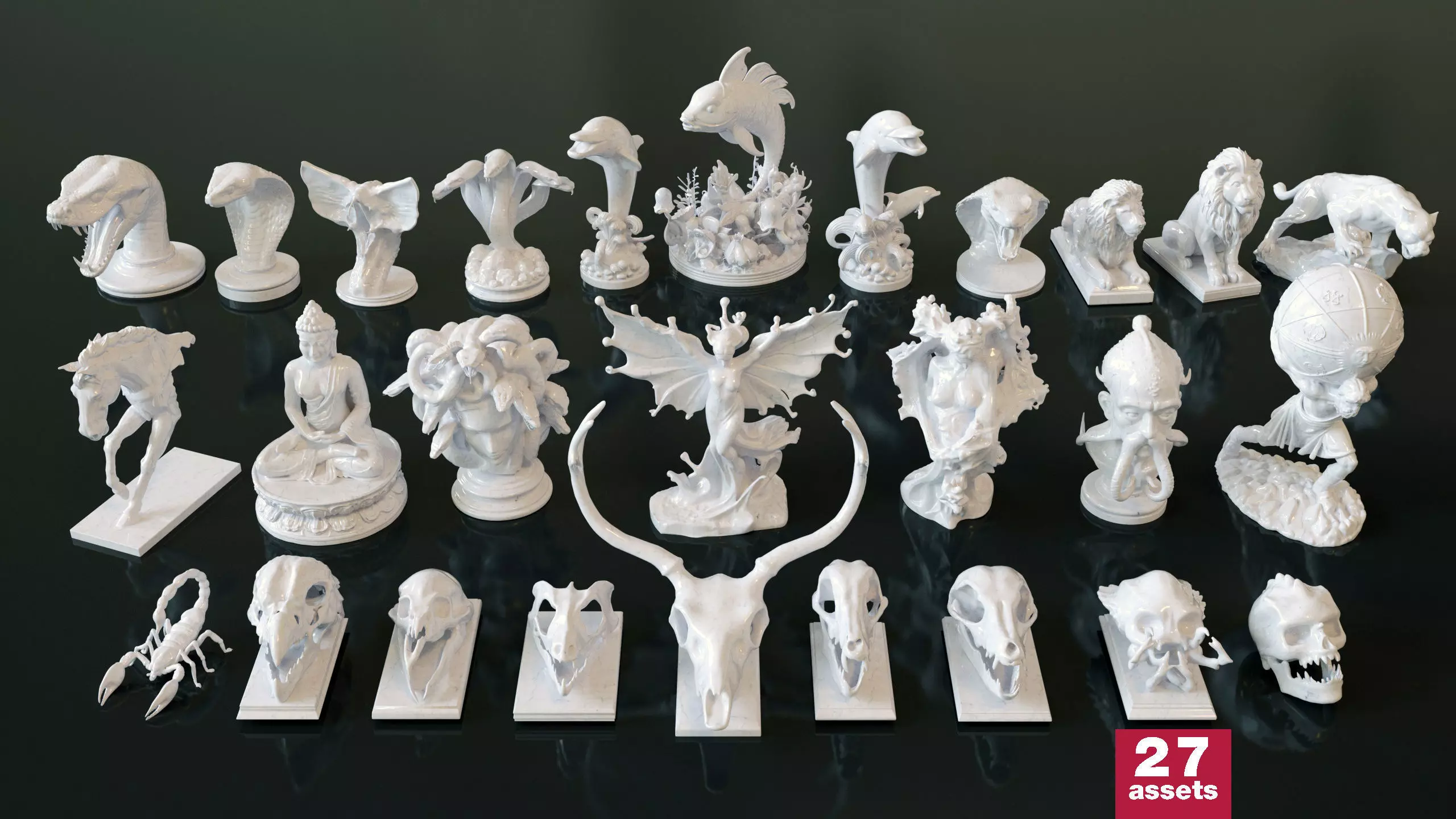 Fantasy Figurine Asset Pack 27 Stylized Statues 3D model_0