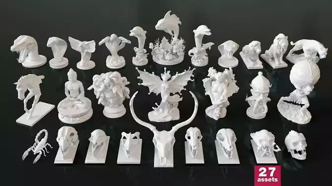Fantasy Figurine Asset Pack 27 Stylized Statues