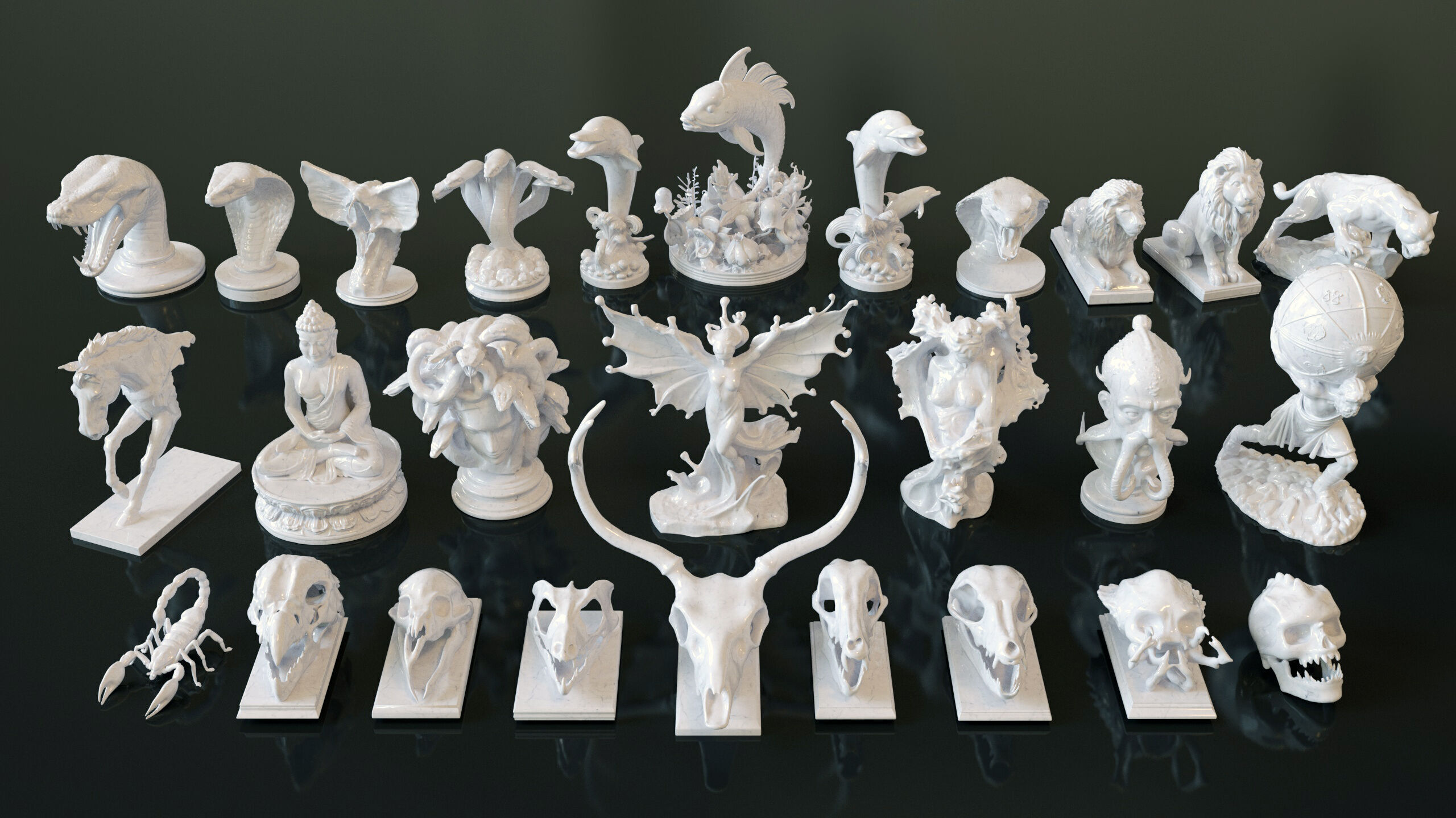 Fantasy Figurine Asset Pack 27 Stylized Statues 3D model_36