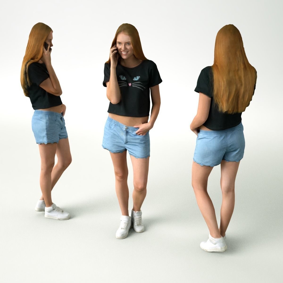 Cat Call Photorealistic arch viz 3D character Low-poly 3D model_8