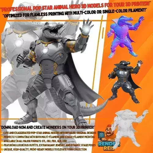 Terminator Crocodile Rockstar Armored Stage Beast 3D Print Model