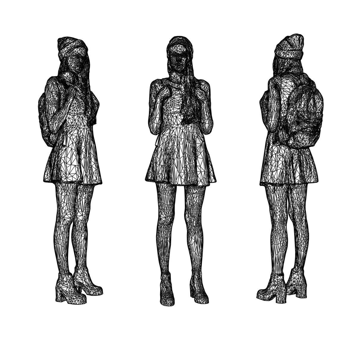 Schoolgirl Photorealistic arch viz 3D character Low-poly 3D model_7