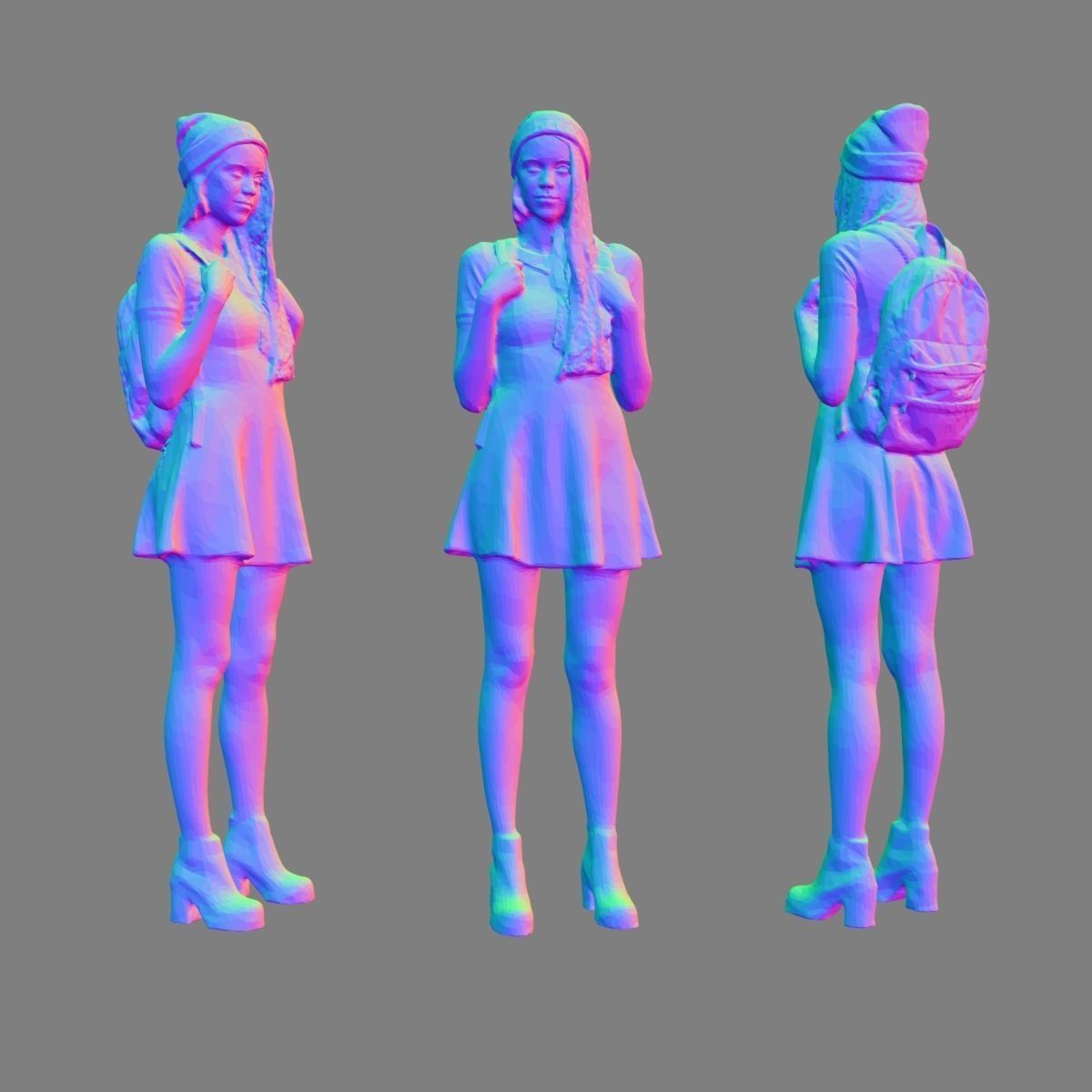 Schoolgirl Photorealistic arch viz 3D character Low-poly 3D model_6