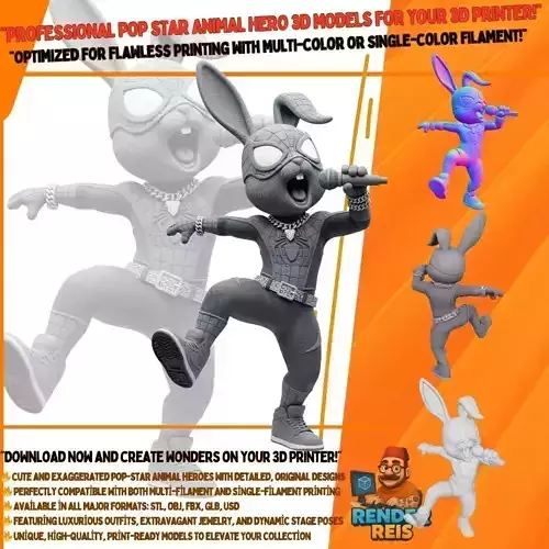 Spider Bunny Hip Hop Star Cool Mic Master 3D Print Model
