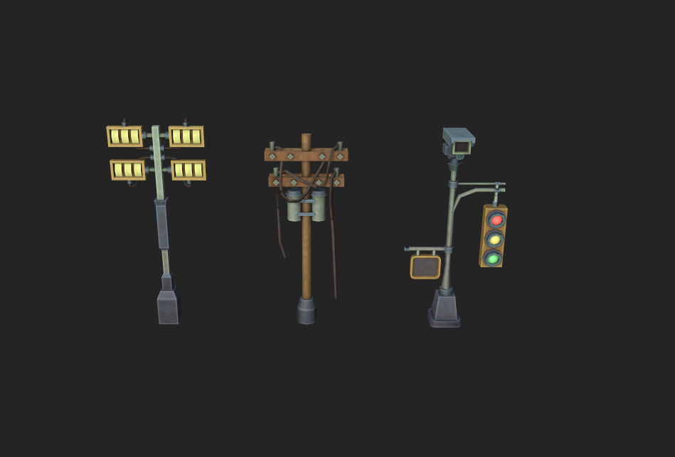 Big Power Lines and Traffic Lights Pack 02 Low-poly 3D model_6