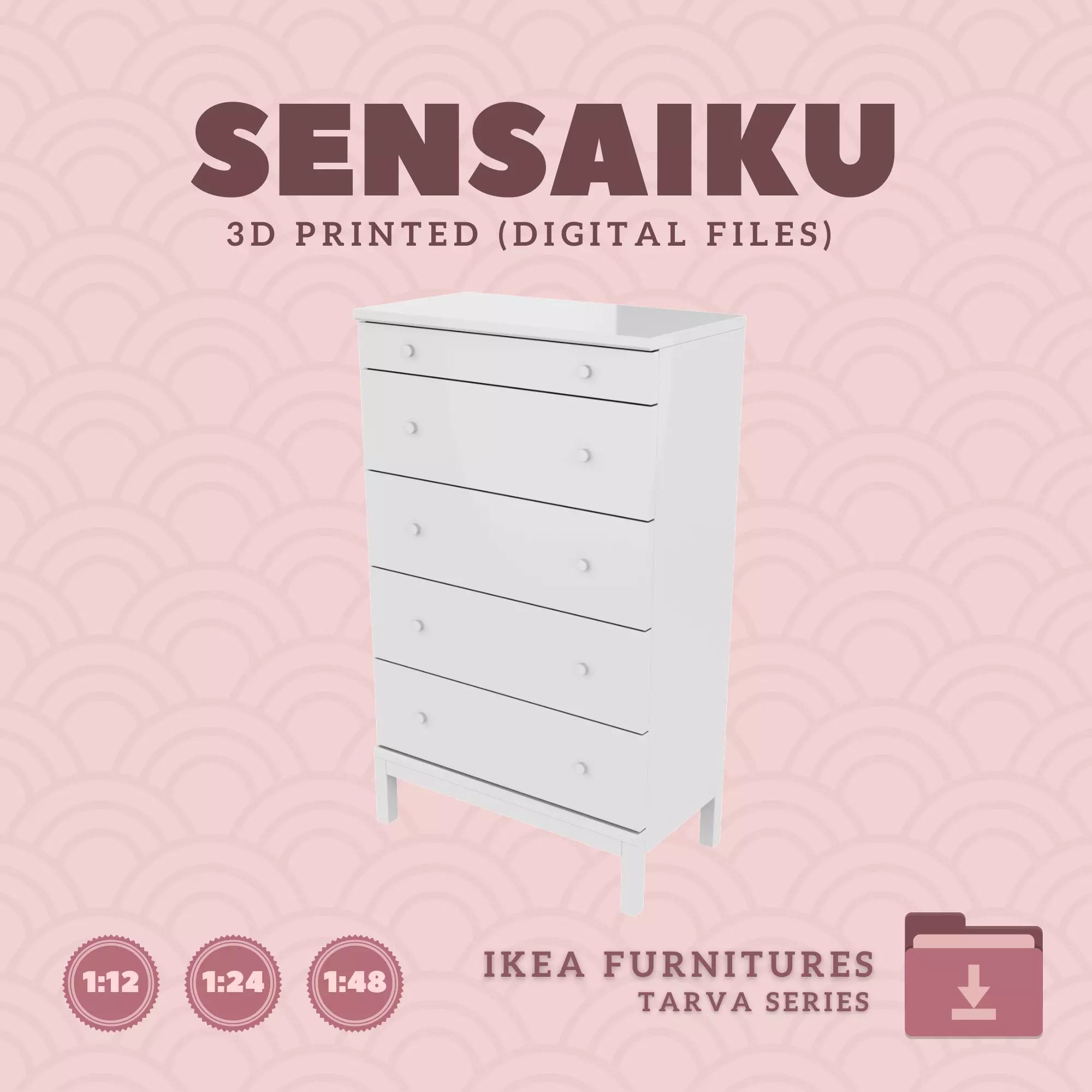 3 TARVA 5 Drawer Chest for Mini Dollhouse - IKEA - 3D Print 3D print model