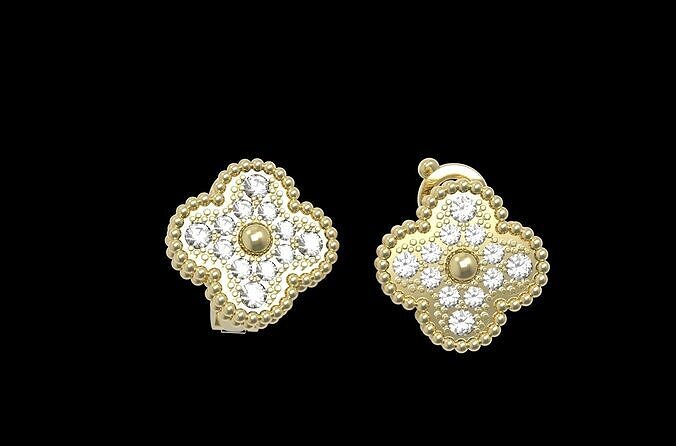  Earrings clips with Diamond Paved Flower 3D print model