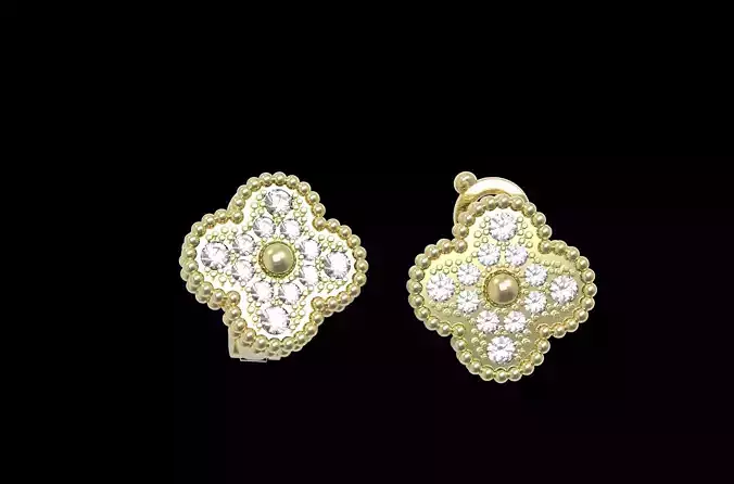  Earrings clips with Diamond Paved Flower 3D print model
