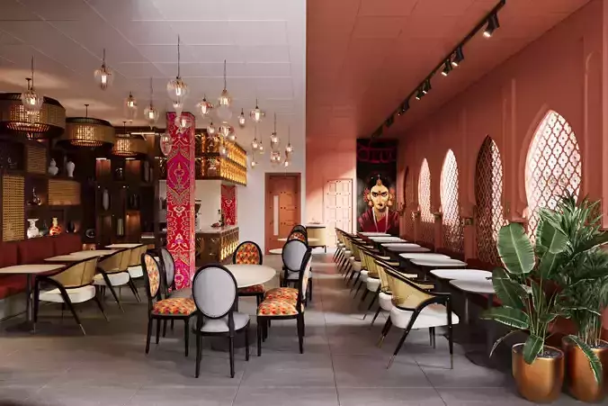 Indian Restaurant Interior  Exterior 3D Model 3D model