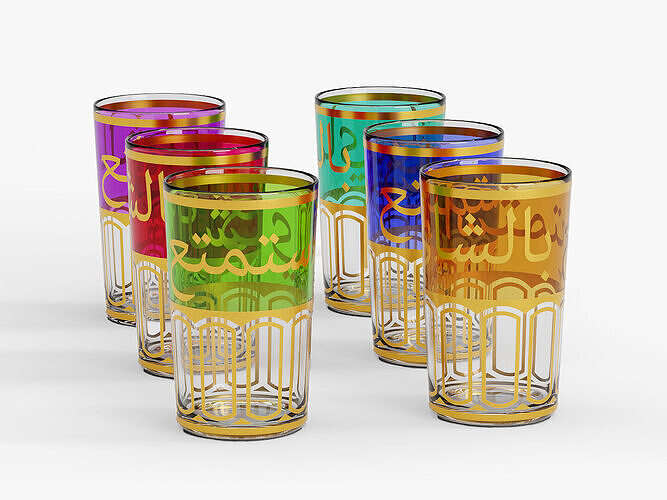 Modern Colored Moroccan Teaglasses 3D Model Glassware Set 3D model