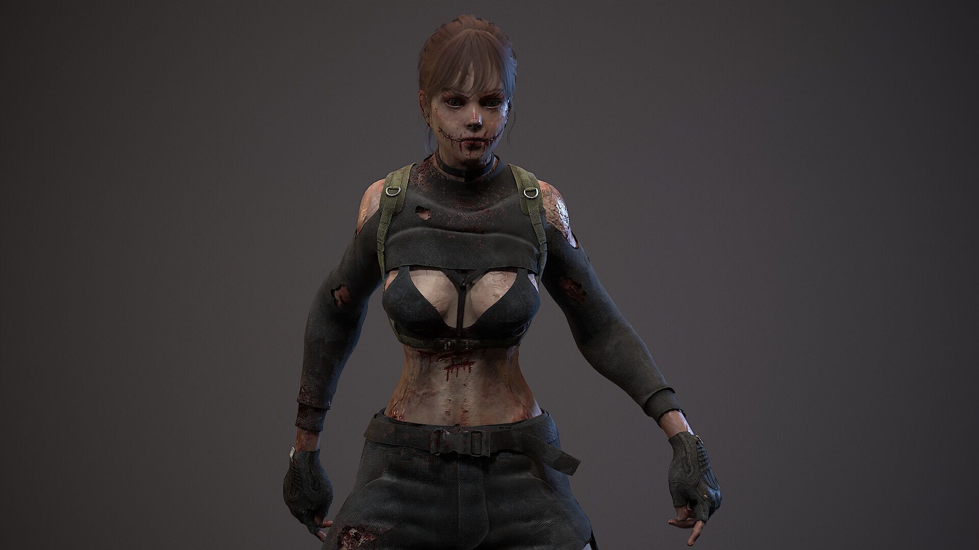 Lara zombie military Low-poly 3D model_9