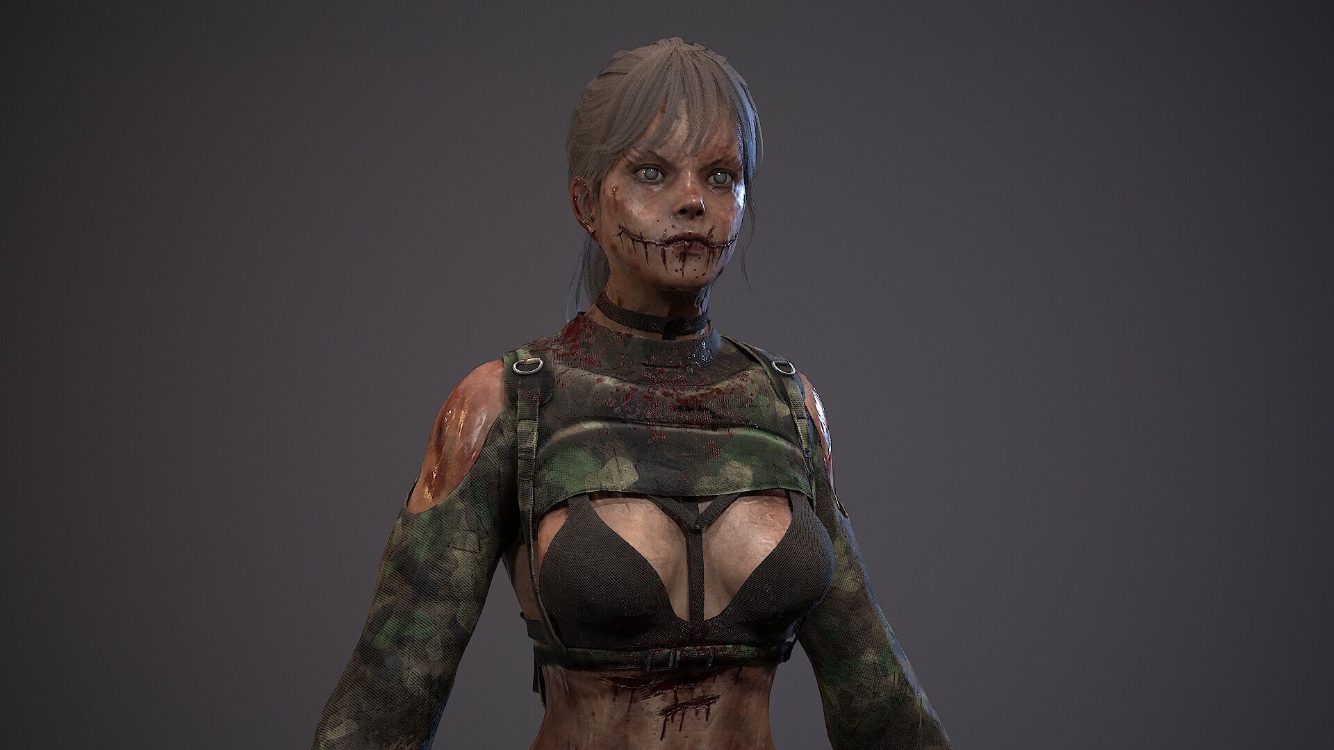 Lara zombie military Low-poly 3D model_16