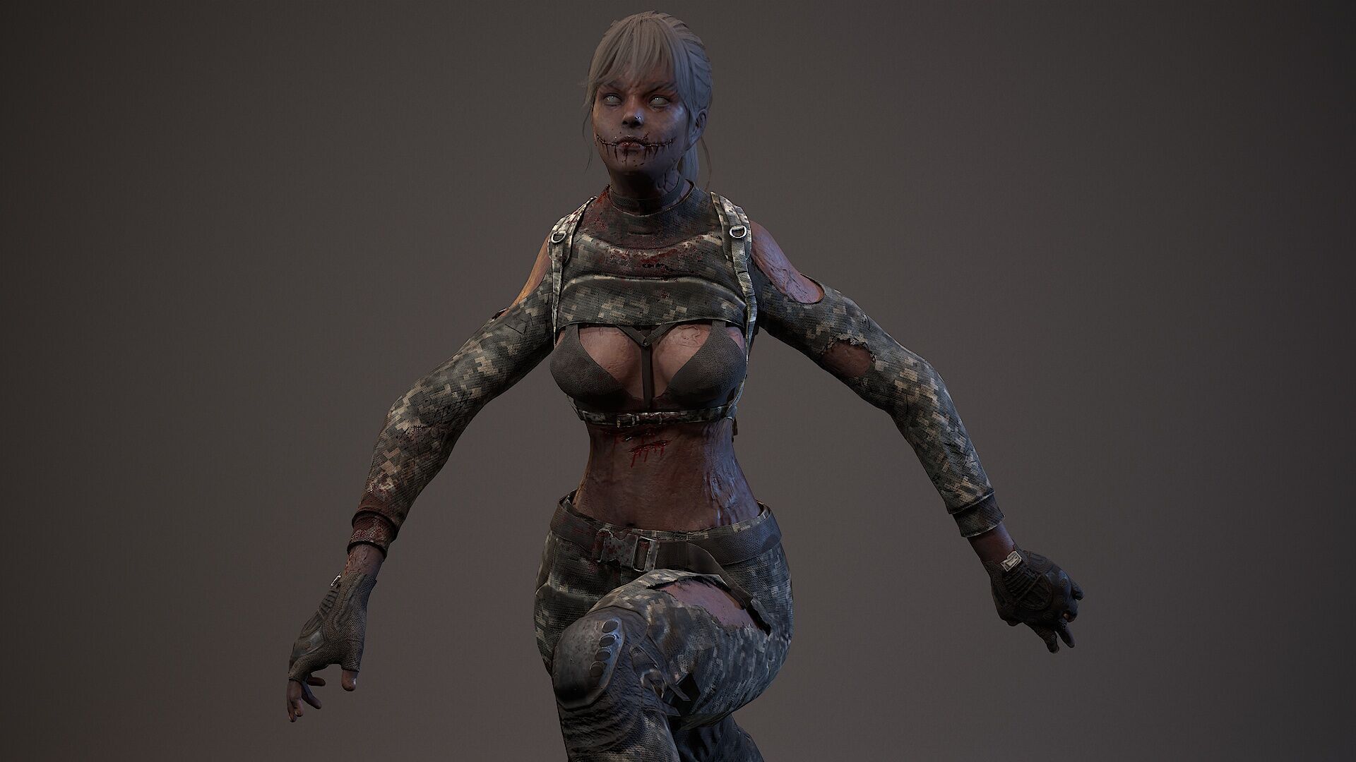 Lara zombie military Low-poly 3D model_6