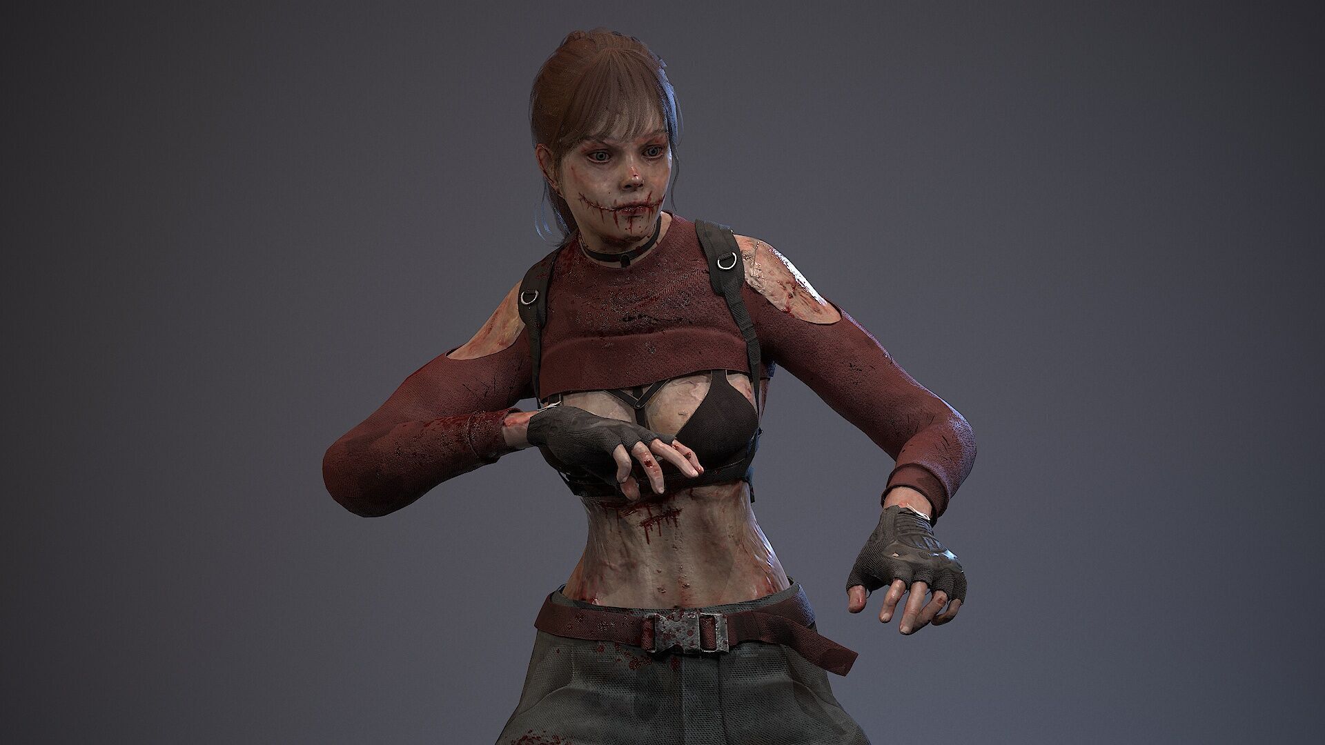 Lara zombie military Low-poly 3D model_19