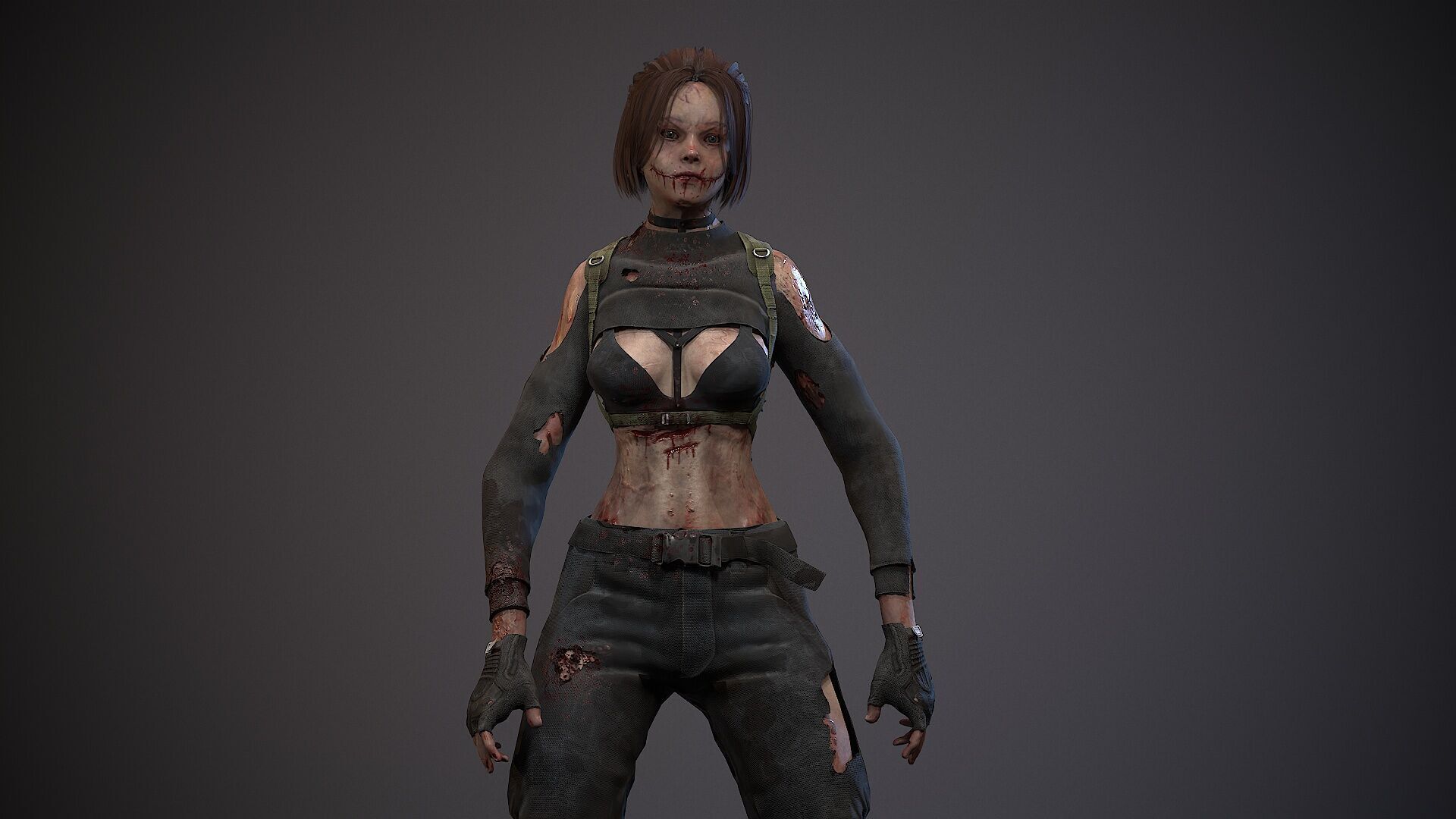 Lara zombie military Low-poly 3D model_21