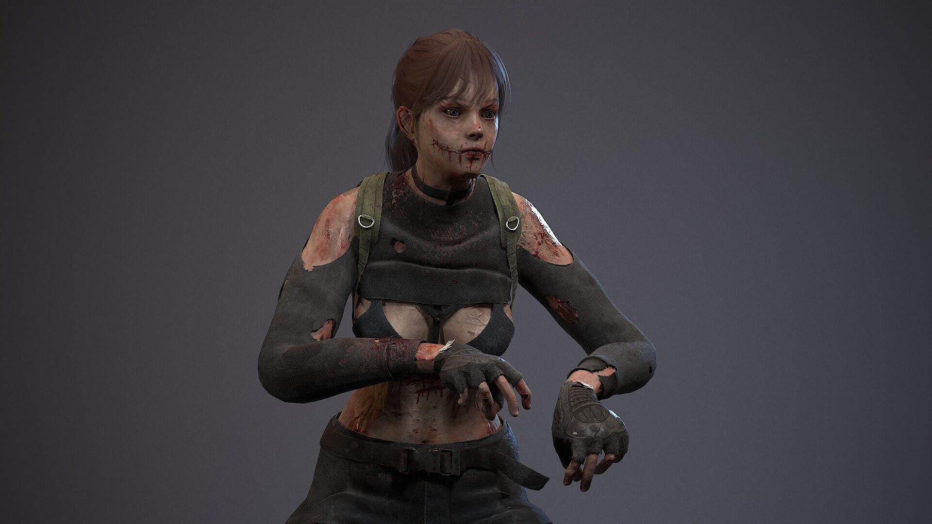 Lara zombie military Low-poly 3D model_11
