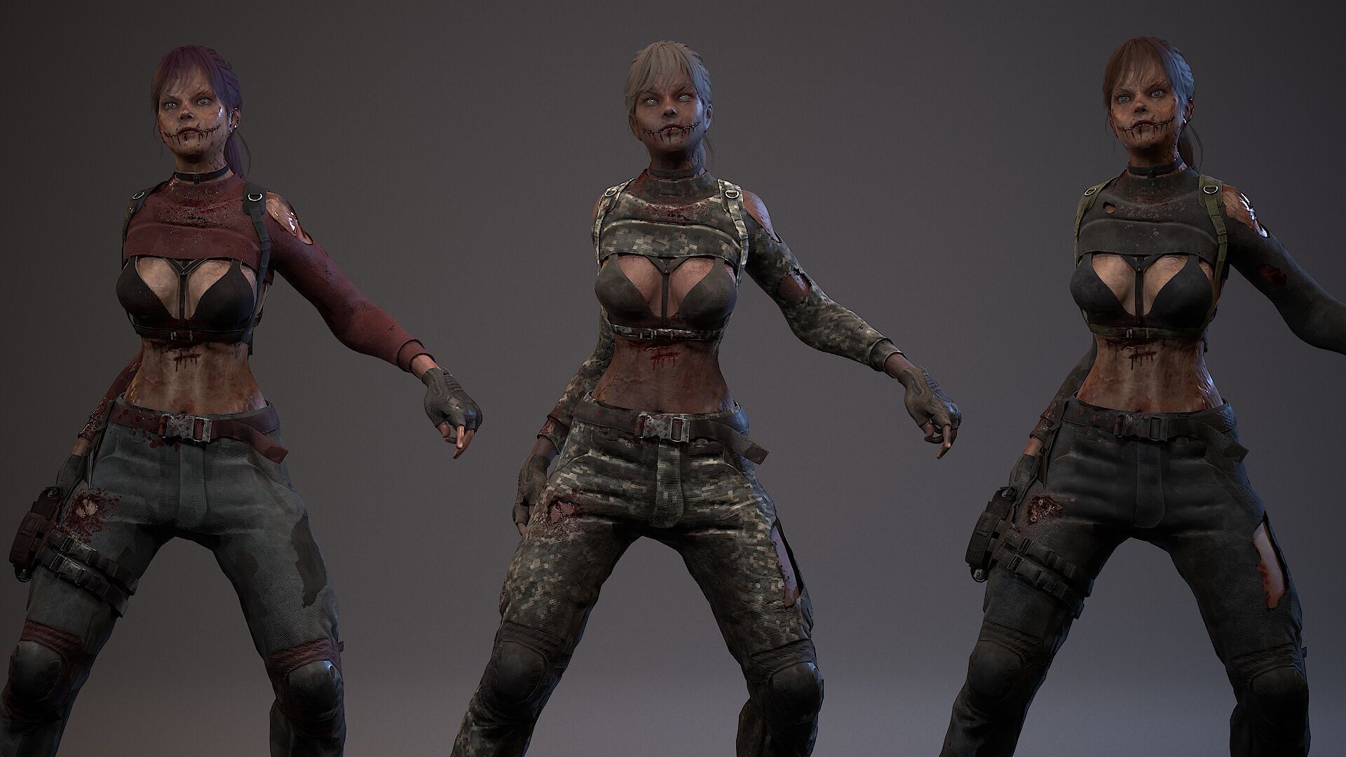 Lara zombie military Low-poly 3D model_2