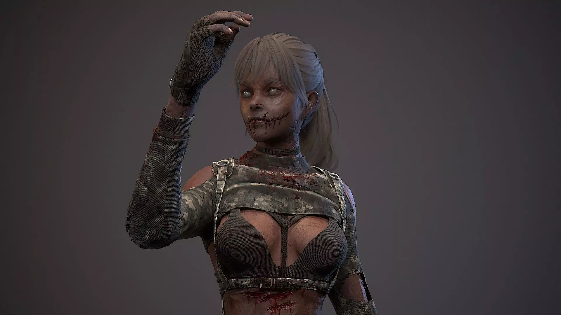 Lara zombie military Low-poly 3D model_0