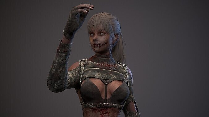 Lara zombie military Low-poly 3D model