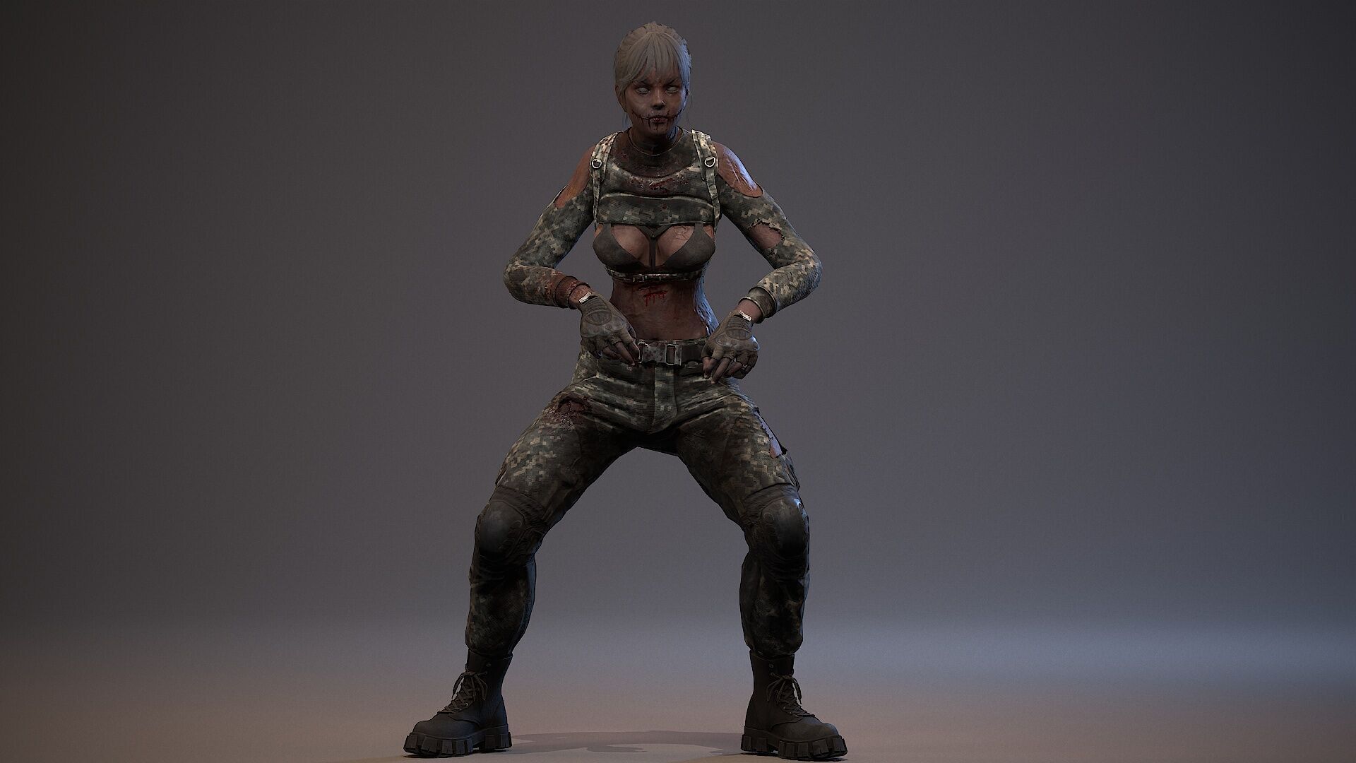 Lara zombie military Low-poly 3D model_5