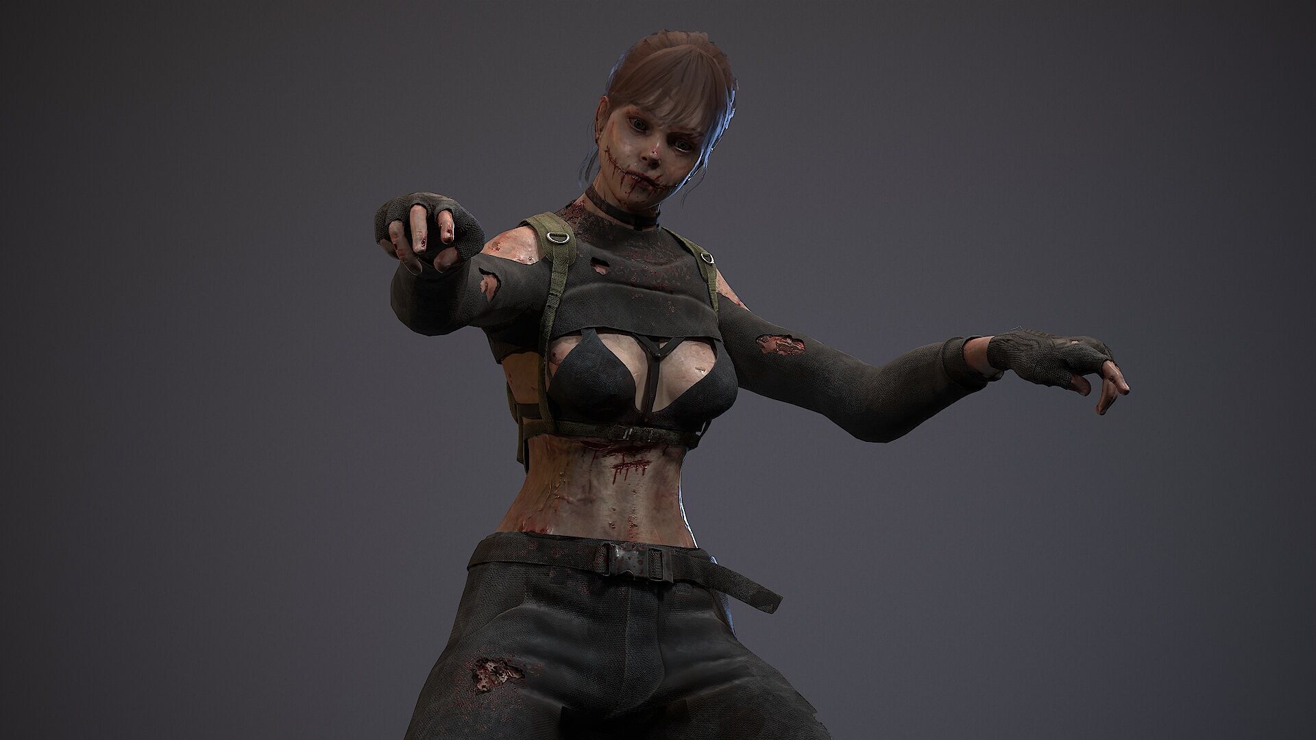 Lara zombie military Low-poly 3D model_10