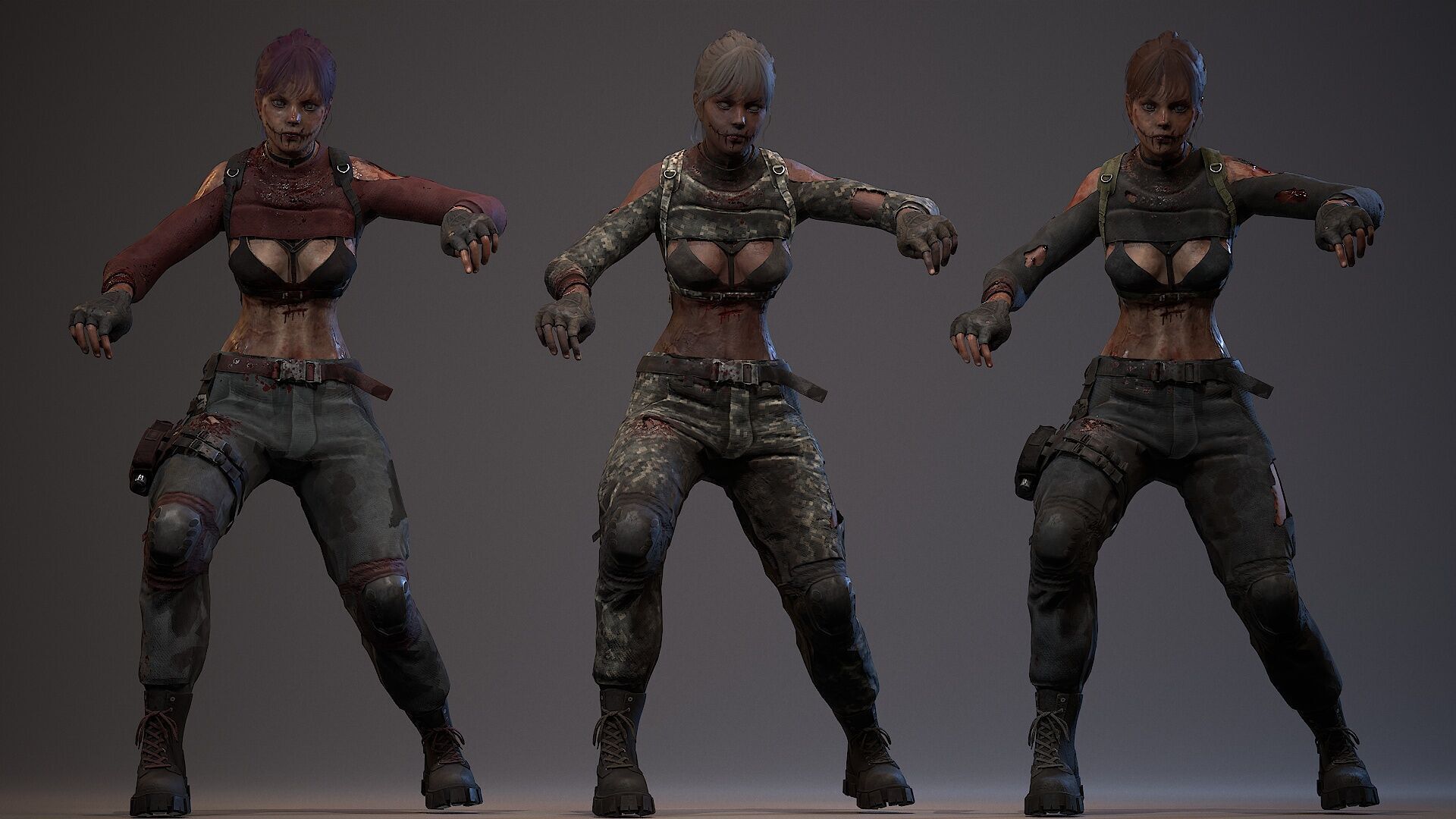 Lara zombie military Low-poly 3D model_3